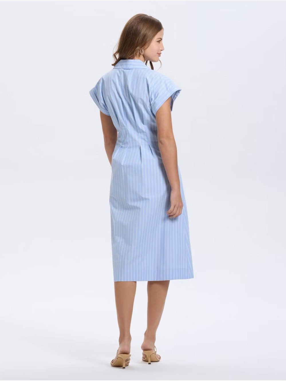 a new day Light Blue Striped Midi Shirt Dress b168s - Picture 2 of 4